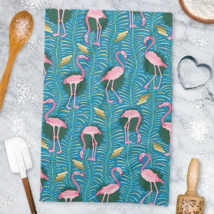 Flamingo-Vögel 20er Jahre Deco-Farne Muster Blau G Geschirrtuch
