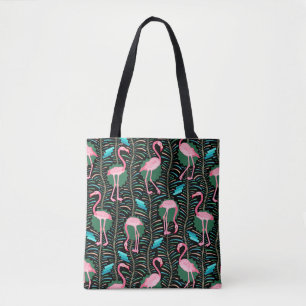 Flamingo Vögel 20er Jahre Deco Farne Muster Schwar Tasche