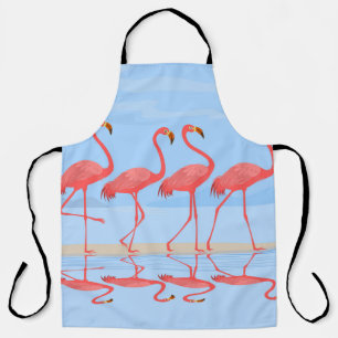 Flamingo-Vogel, der im Sommer am Strand spazieren  Schürze