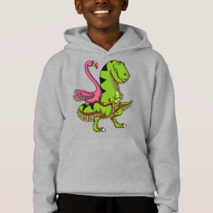 Flamingo-Vogel, der T-Rex Dinosaurier reitet Hoodie