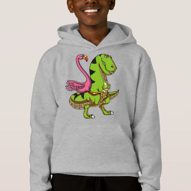 Flamingo-Vogel, der T-Rex Dinosaurier reitet Hoodie (Vorderseite)