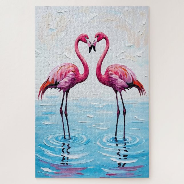 Flamingo-Vögel-Herz-Silhouette-Malerei (Vertikal)