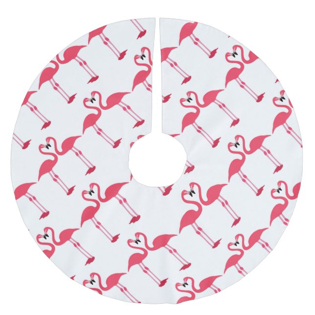 Flamingo-Vögel-Liebe- Polyester Weihnachtsbaumdecke (Vorderseite)