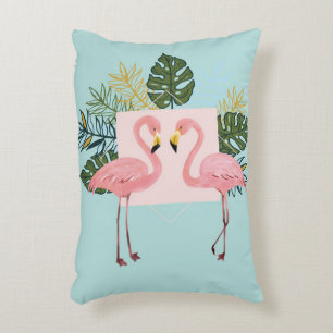 Flamingo-Vögel mit Blätter   Flamingo Palm - Blätt Dekokissen
