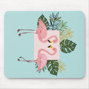 Flamingo-Vögel mit Blätter Flamingo Palm - Blätt Mousepad