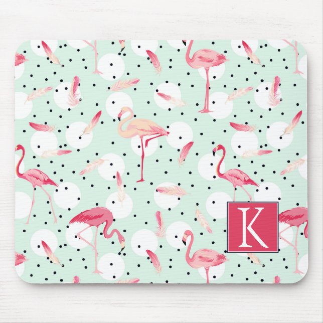 Flamingo-Vogel mit Federn | addieren Ihre Initiale Mousepad (Vorne)