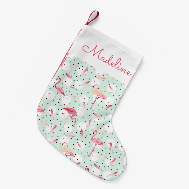 Flamingo-Vogel mit Federn | addieren Ihren Namen Kleiner Weihnachtsstrumpf (Vorderansicht (hängend))