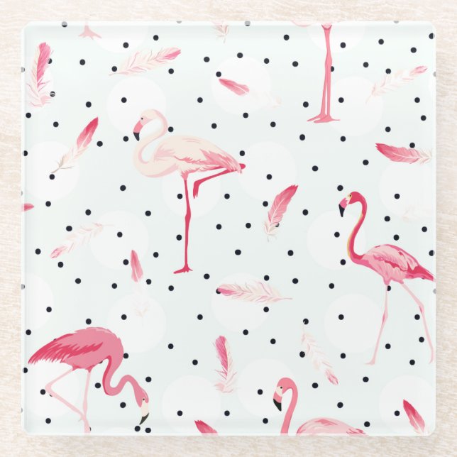 Flamingo-Vogel mit Federn Glasuntersetzer (Vorderseite)