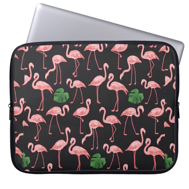Flamingo-Vogel mit Monstera-Palm-Blätter Muster.  Laptopschutzhülle (Vorderseite)