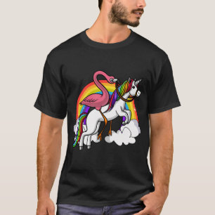Flamingo Vogel Reitet Einhorn T-Shirt