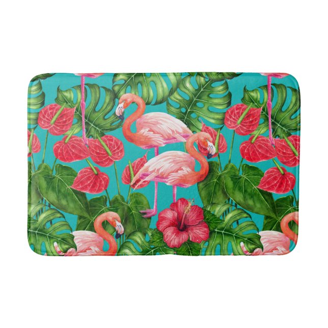 Flamingo-Vögel und tropische Gartenfarbe Badematte (Vorderseite)
