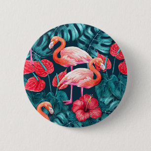 Flamingo-Vögel und tropische Gartenfarbe Button