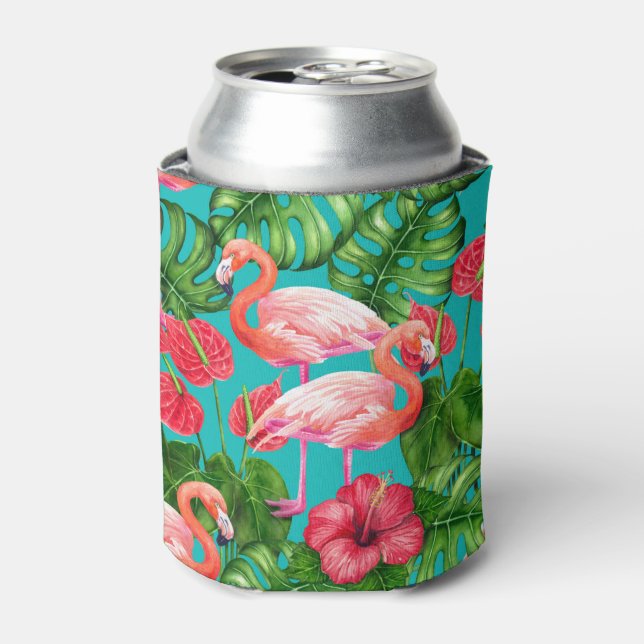 Flamingo-Vögel und tropische Gartenfarbe Dosenkühler (Kanne Vorderseite)