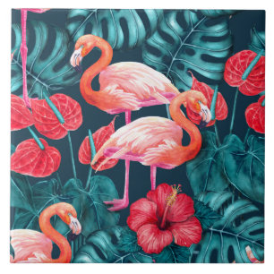 Flamingo-Vögel und tropische Gartenfarbe Fliese