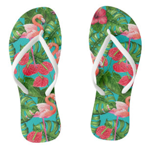 Flamingo-Vögel und tropische Gartenfarbe Flip Flops