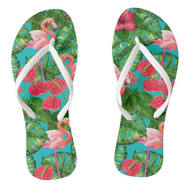 Flamingo-Vögel und tropische Gartenfarbe Flip Flops (Fußbett)