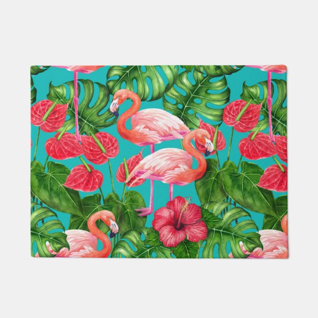 Flamingo-Vögel und tropische Gartenfarbe Fußmatte (Vorderseite)