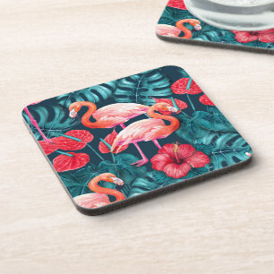 Flamingo-Vögel und tropische Gartenfarbe Getränkeuntersetzer