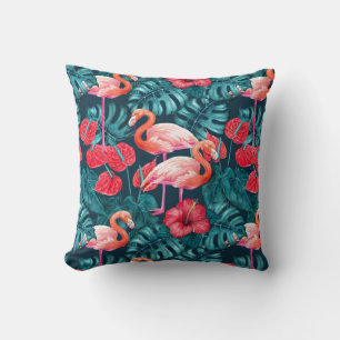 Flamingo-Vögel und tropische Gartenfarbe Kissen