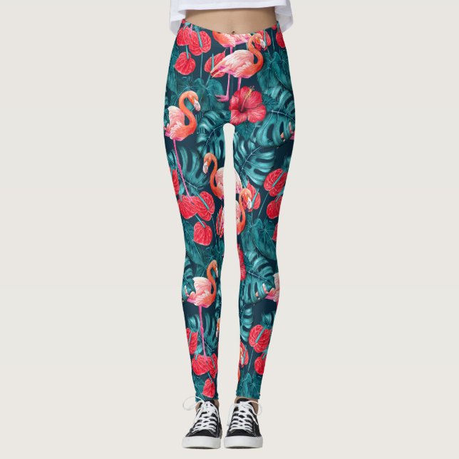 Flamingo-Vögel und tropische Gartenfarbe Leggings (Vorderseite)