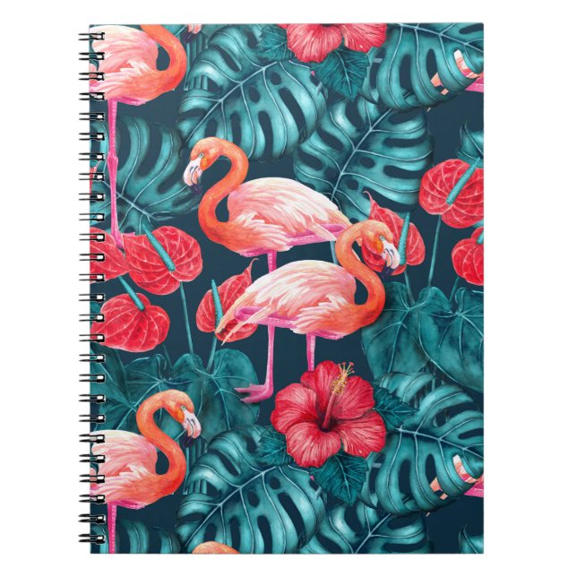 Flamingo-Vögel und tropische Gartenfarbe Notizblock (Vorderseite)