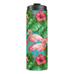 Flamingo-Vögel und tropische Gartenfarbe Thermosbecher