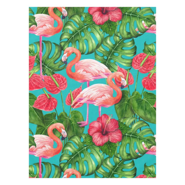 Flamingo-Vögel und tropische Gartenfarbe Tischdecke (Vorderseite)