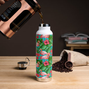 Flamingo-Vögel und tropische Gartenfarbe Trinkflasche