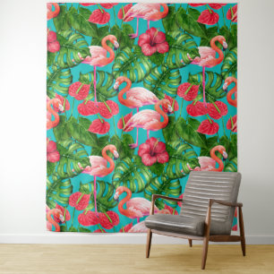 Flamingo-Vögel und tropische Gartenfarbe Wandteppich