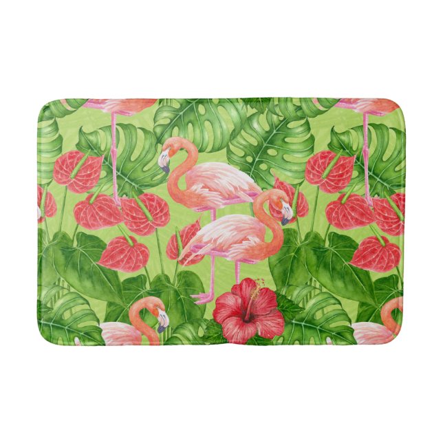 Flamingo-Vögel und tropische Pflanze Badematte (Vorderseite)