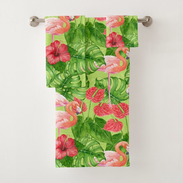 Flamingo-Vögel und tropische Pflanze Badhandtuch Set (Insitu)