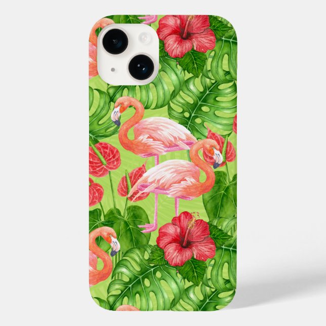 Flamingo-Vögel und tropische Pflanze Case-Mate iPhone 14 Hülle (Rückseite)