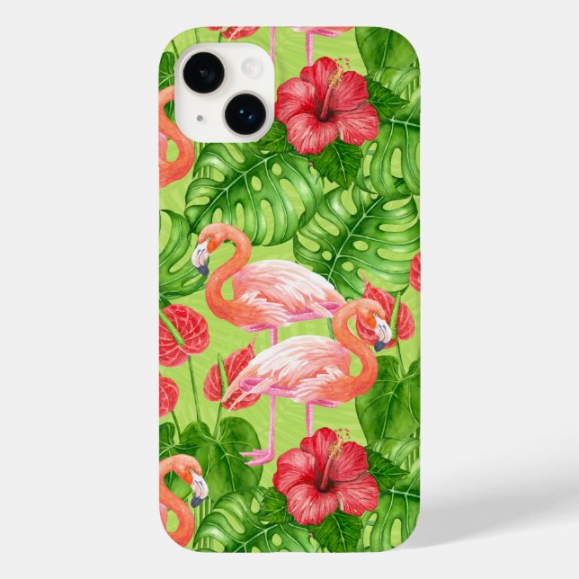 Flamingo-Vögel und tropische Pflanze Case-Mate iPhone 14 Plus Hülle (Rückseite)