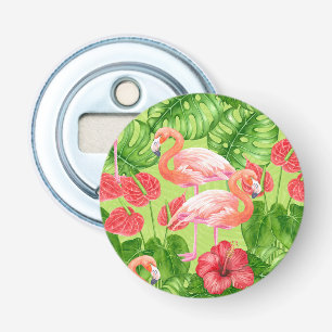 Flamingo-Vögel und tropische Pflanze Flaschenöffner