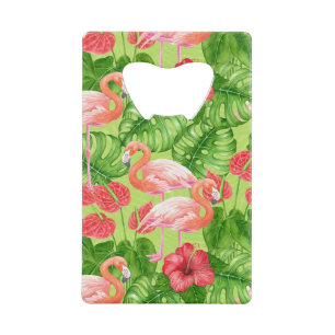 Flamingo-Vögel und tropische Pflanze Geldbeutel Flaschenöffner
