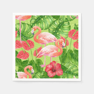 Flamingo-Vögel und tropische Pflanze Serviette