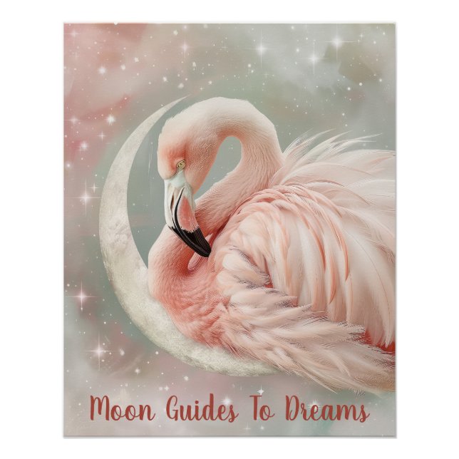 Flamingo-Vogelbaby auf dem Mond Poster (Vorderseite)