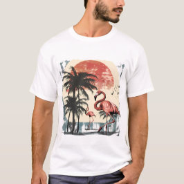 Flamingo wading in der Nähe eines ruhigen Strandes T-Shirt