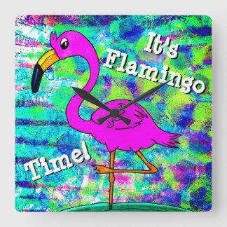 Flamingo Wall Clock Es ist Flamingo Zeit! Quadratische Wanduhr
