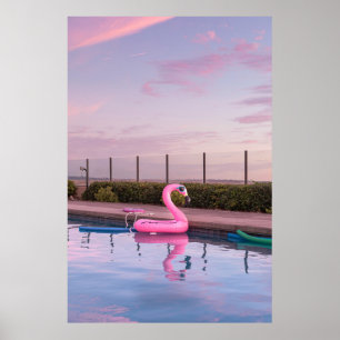 Flamingo-Wasserflur im Schwimmbad Poster