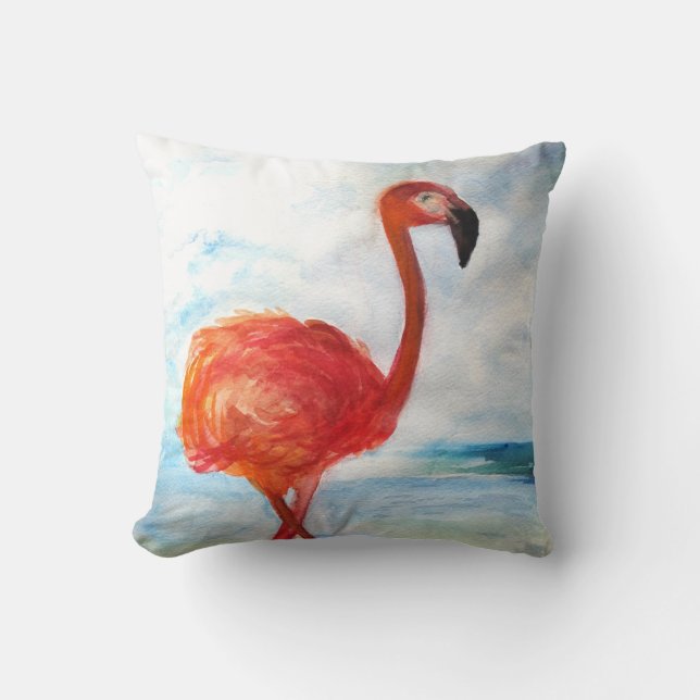 Flamingo Watercolor Art Throw Kissen (Vorderseite)