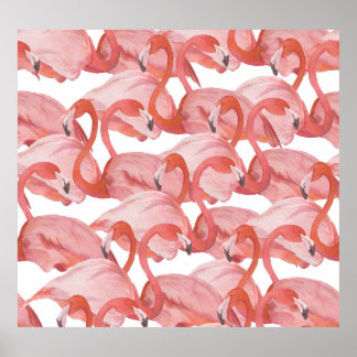 Flamingo Watercolor: Nahtloses Muster Poster