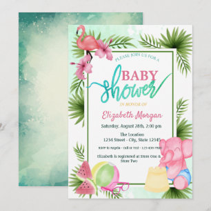 Flamingo, Watermelon, Elephant Palm Baby Dusche Einladung