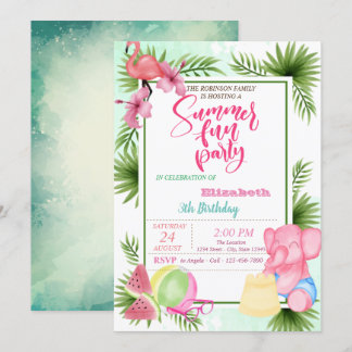 Flamingo, Watermelon Palm Leaf Sommer Geburtstag Einladung