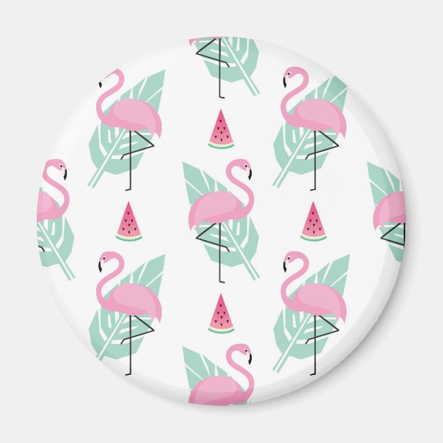 Flamingo & Watermelon Pastel Pattern Magnet (Vorne)
