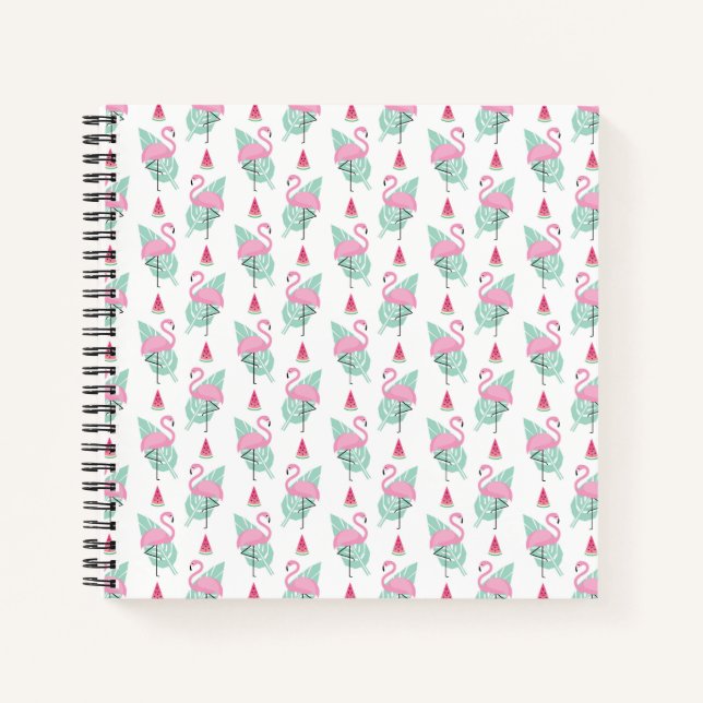 Flamingo & Watermelon Pastel Pattern Notizbuch (Vorderseite)