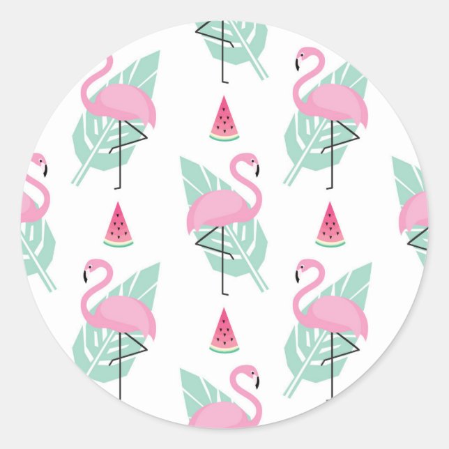 Flamingo & Watermelon Pastel Pattern Runder Aufkleber (Vorderseite)