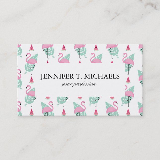 Flamingo & Watermelon Pastel Pattern Visitenkarte (Vorderseite)