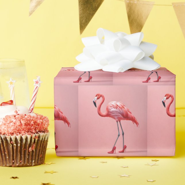 Flamingo Wearing Red High Heels Geschenkpapier (Geburtstagsparty)