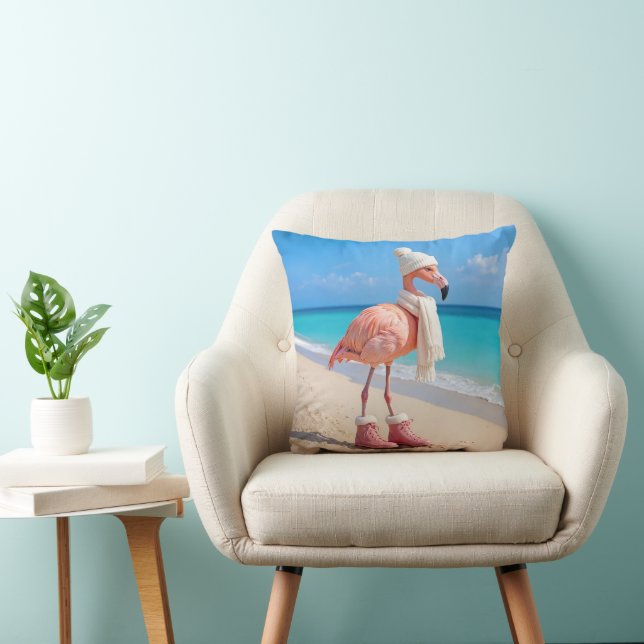 Flamingo Wearing Winter Scarf and Hat Kissen (Stuhl )